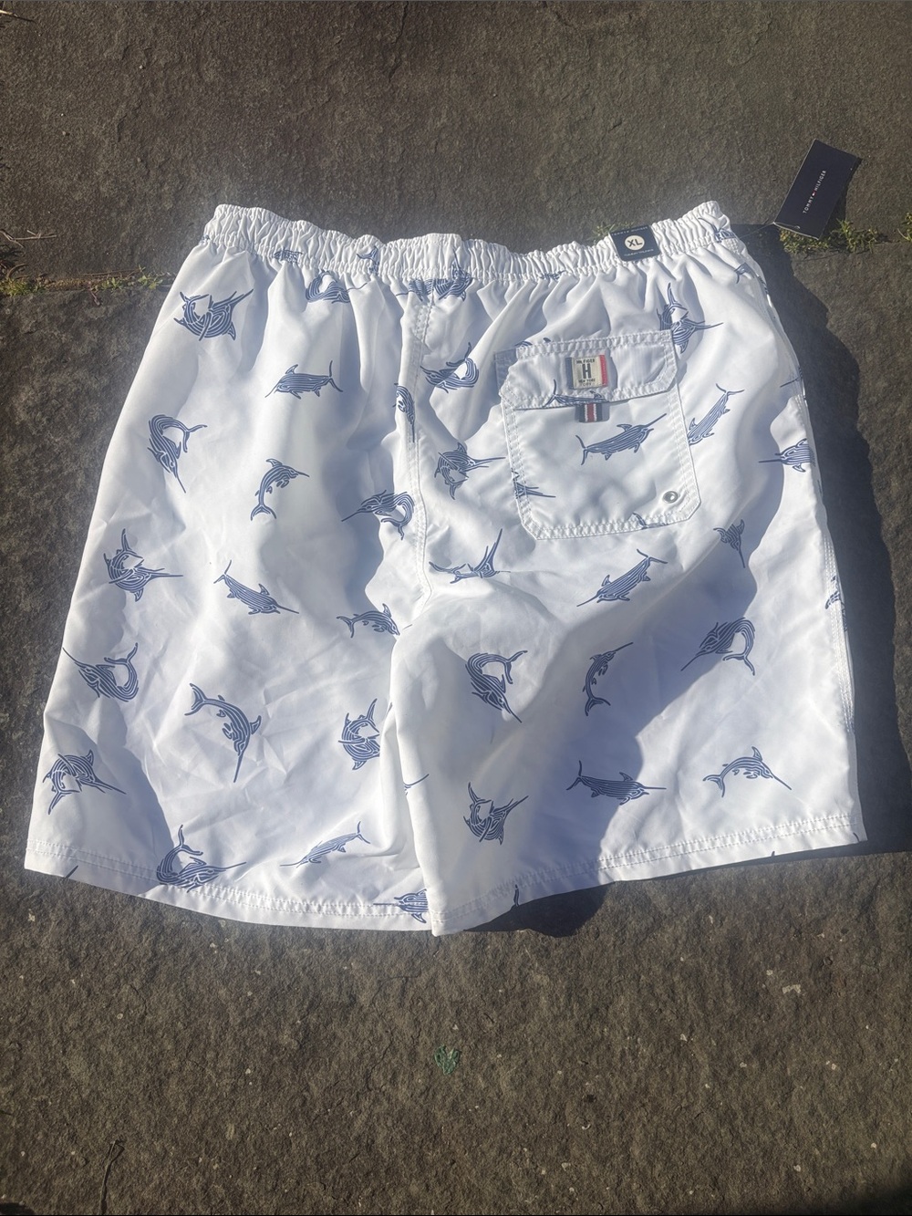 Tommy Hilfiger White Swim Trunks with Blue Marlin Print - Picture 4 of 4